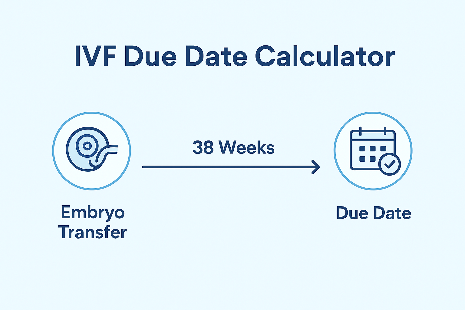IVF due date calculator infographic showing embryo transfer to due date timeline.